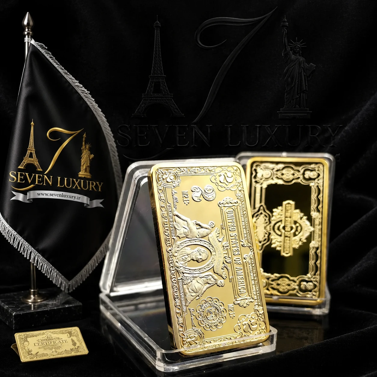 شمش ۱انس روکش طـــلا ۲۴عیار طرح 2 دلار آمریکا 🇺🇸